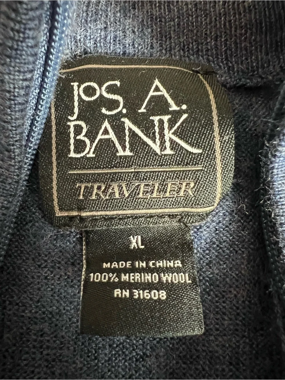 Merino Wool Jos A. Bank 1/4 Zip Pullover Sweater Blue Nautical Fisherman